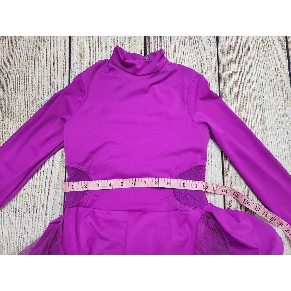 Balera Leotard LC Large/Child Pink Purple Shorts w/ Bustle High Neck Long Sleeve - Picture 8 of 11